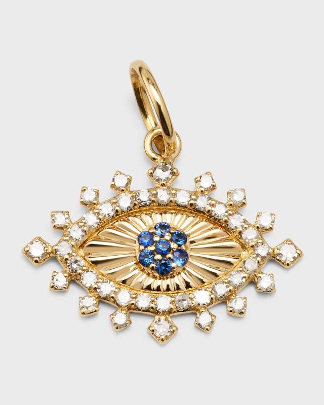 14K Yellow Gold Diamond and Tsavorite Evil Eye Pendant