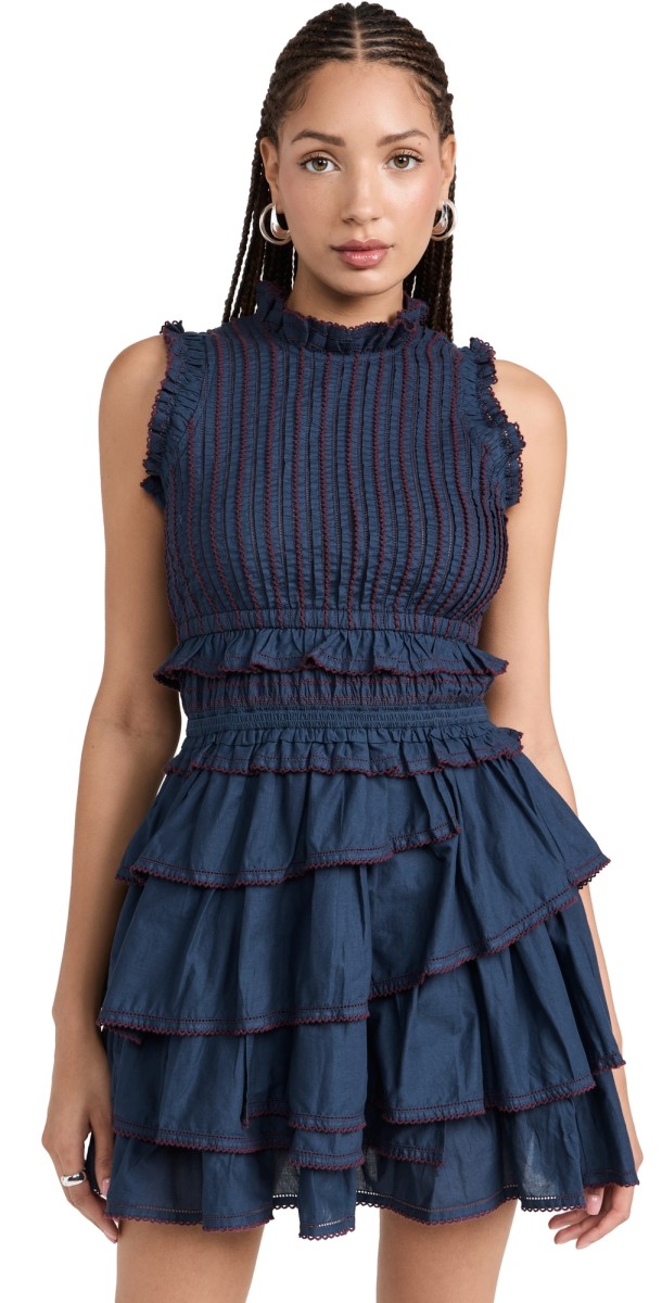 Sea Mable Cambric Sleevless Pleated Dress Admiral