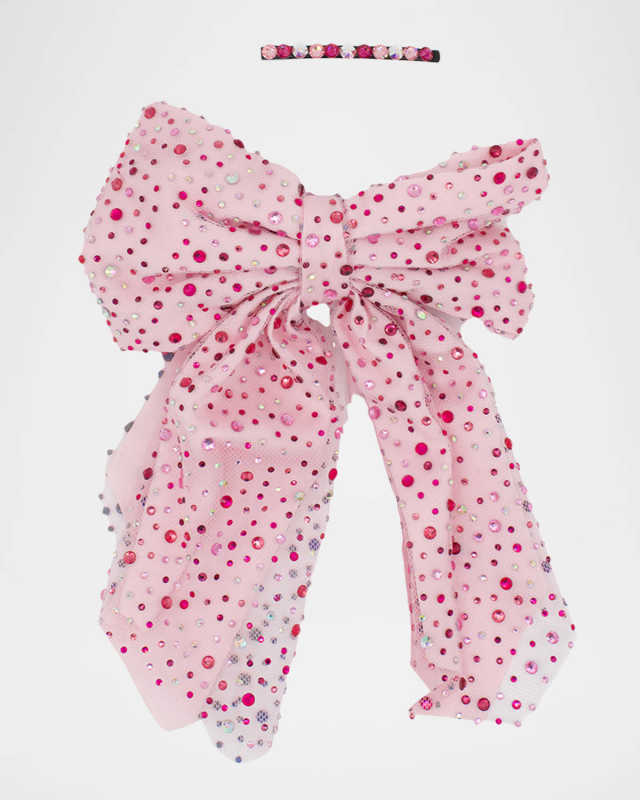 Girl's Crystalized Large Bow and Barret Set
