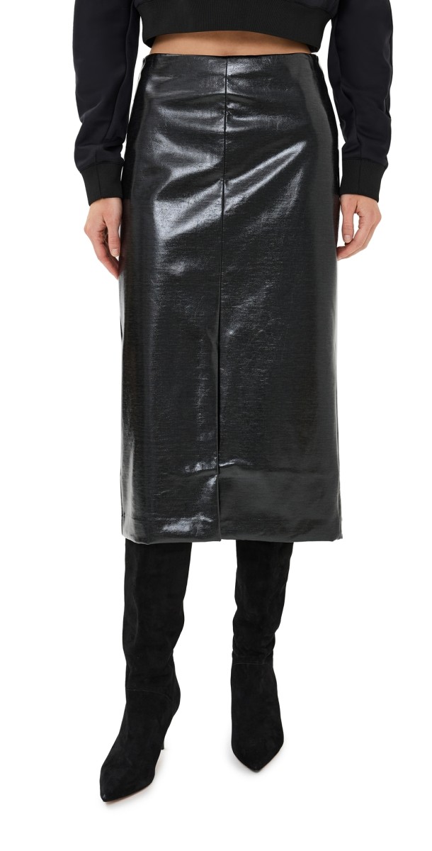 Tibi Glossed Jersey Pencil Skirt Black