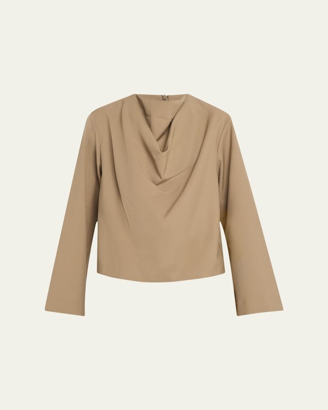 Draped Long-Sleeve Wool Top