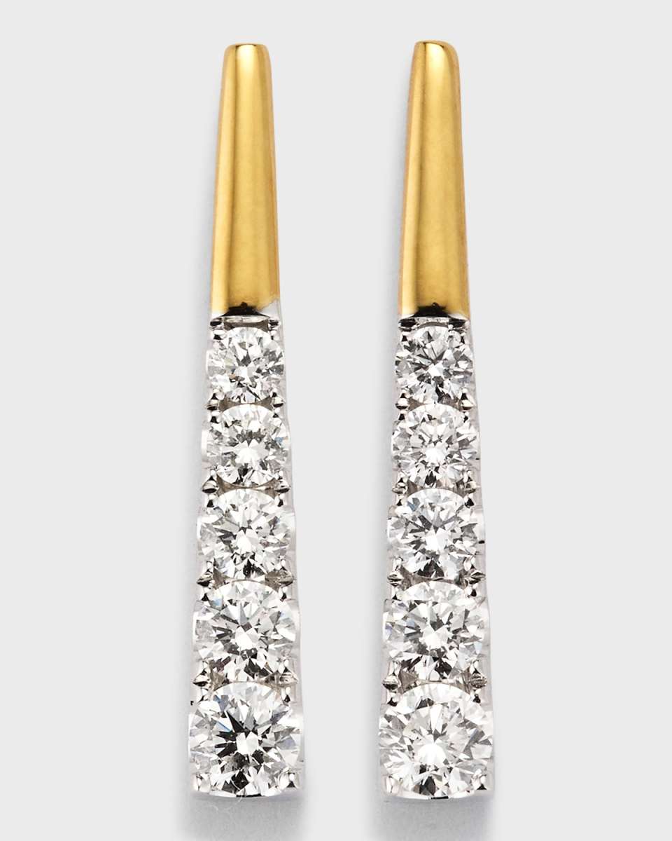 18k Yellow and White Gold Micro-Set Diamond Line Dangle Earrings