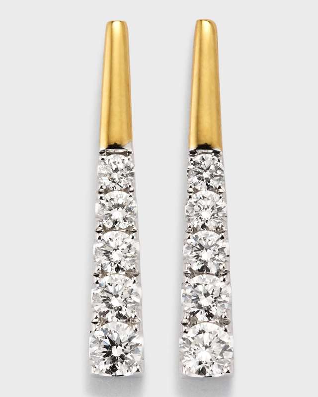 18k Yellow and White Gold Micro-Set Diamond Line Dangle Earrings