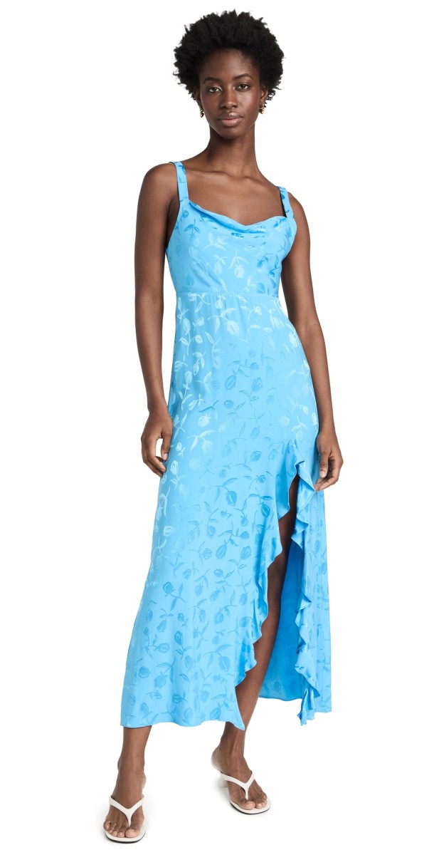 KITRI Carissa Jacquard Maxi Dress Sky Blue Tulip Jacquard