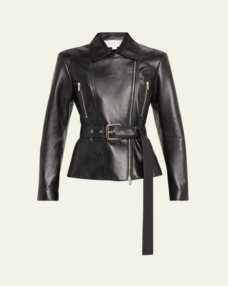 Leather Belted Moto Jacket