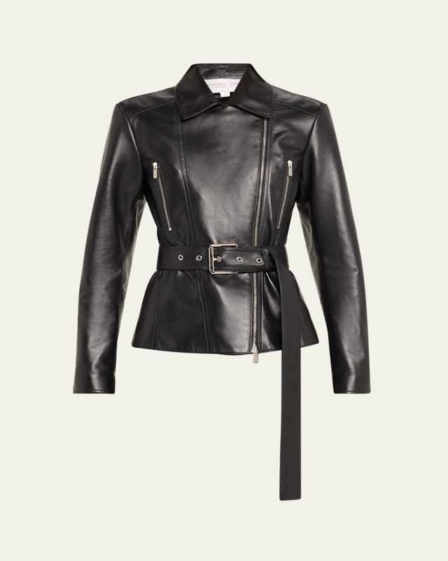 Leather Belted Moto Jacket