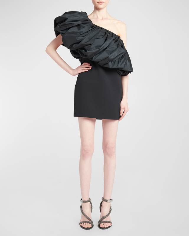 Balloon Ruffle One-Shoulder Mini Dress