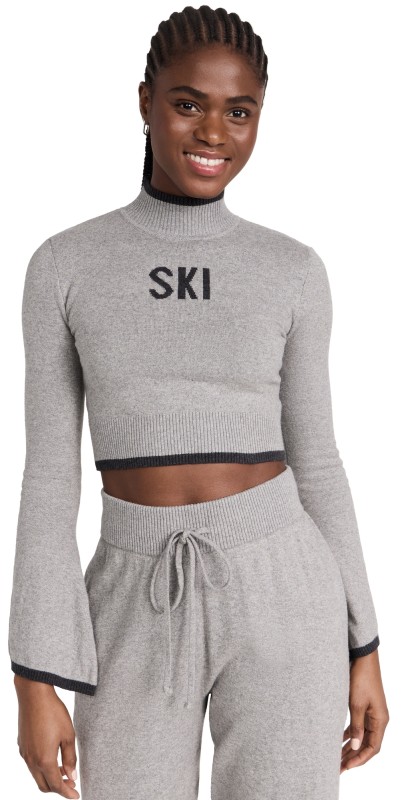 Year of Ours Ski Bell Sleeve Sweater Crop Heather Grey
