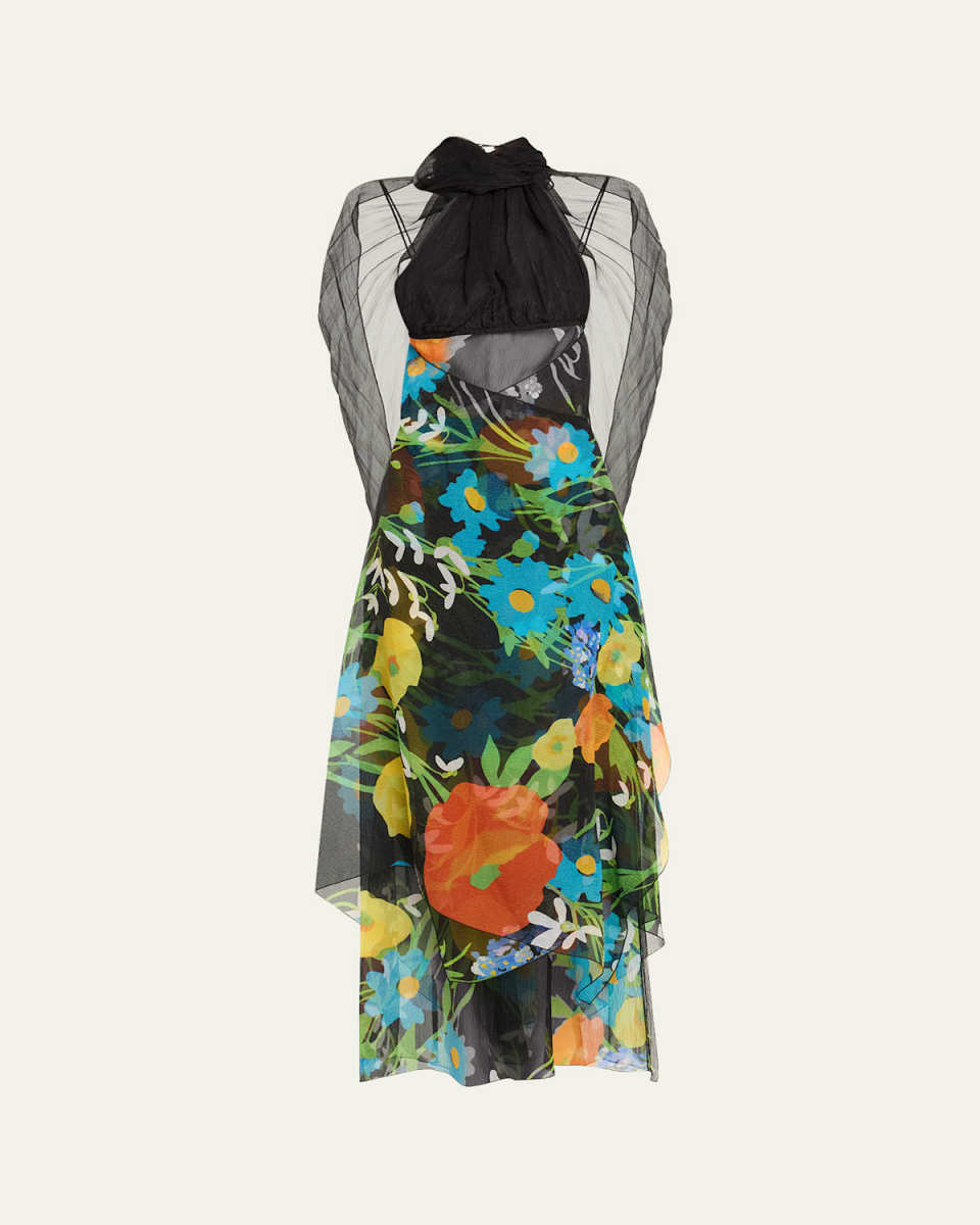 Floral Tie-Neck Backless Asymmetric Dress