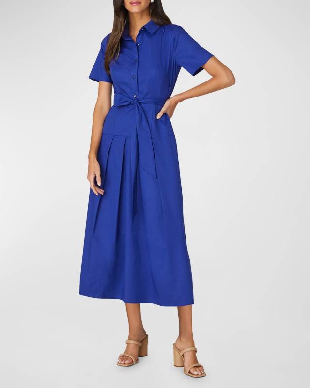 Melanie Pleated Cotton Poplin Midi Shirtdress
