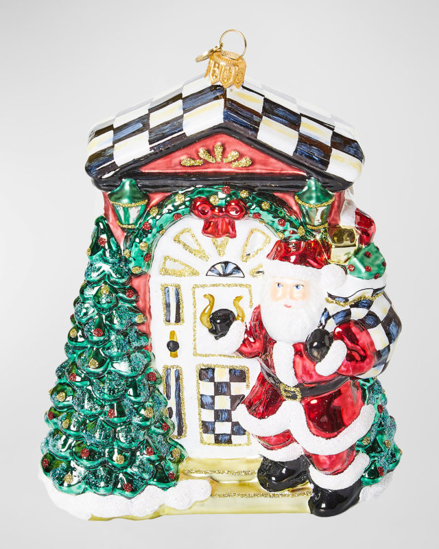 Front Door Santa Glass Ornament