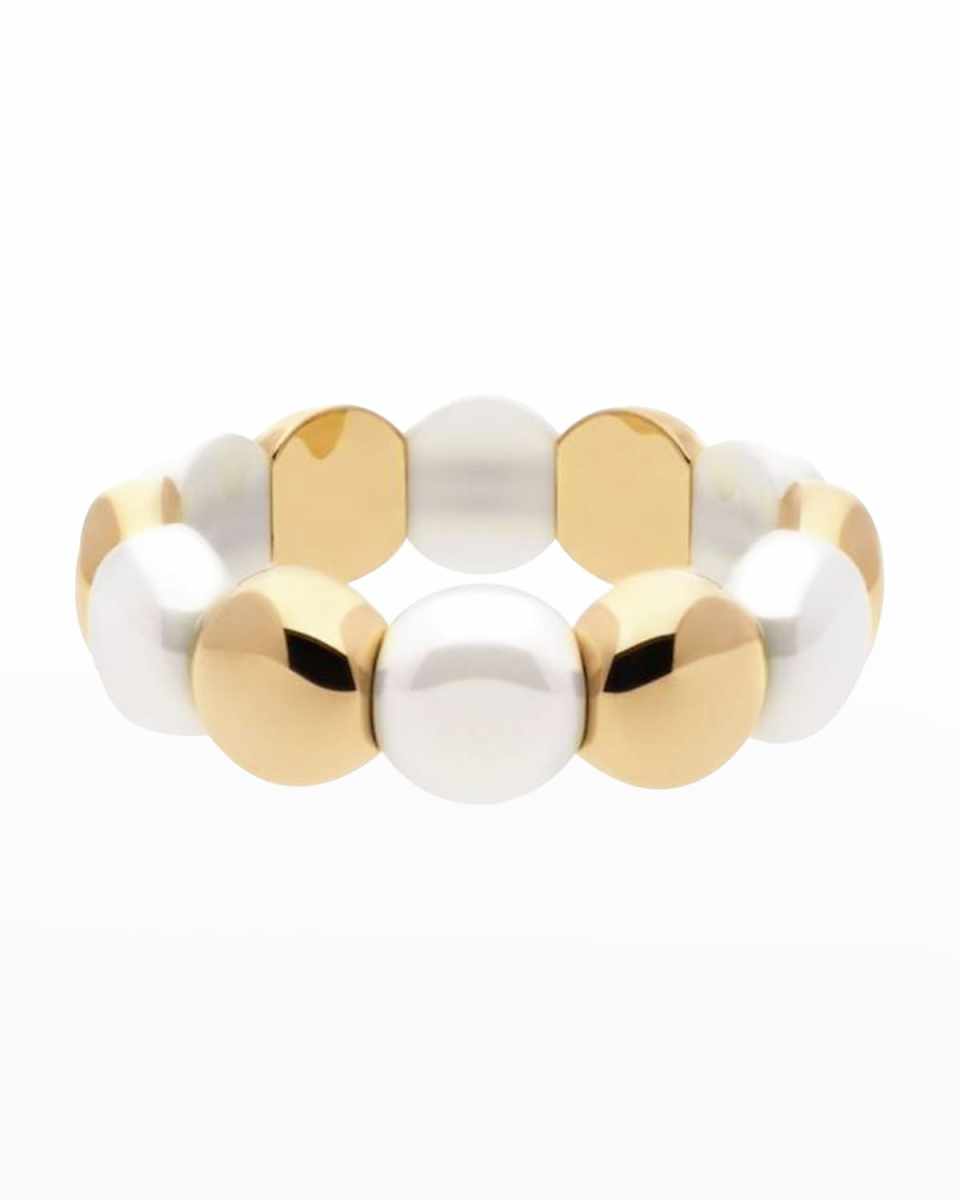 Yellow Gold Overlay and White Ceramic Large Aura Dama Stretch Bracelet