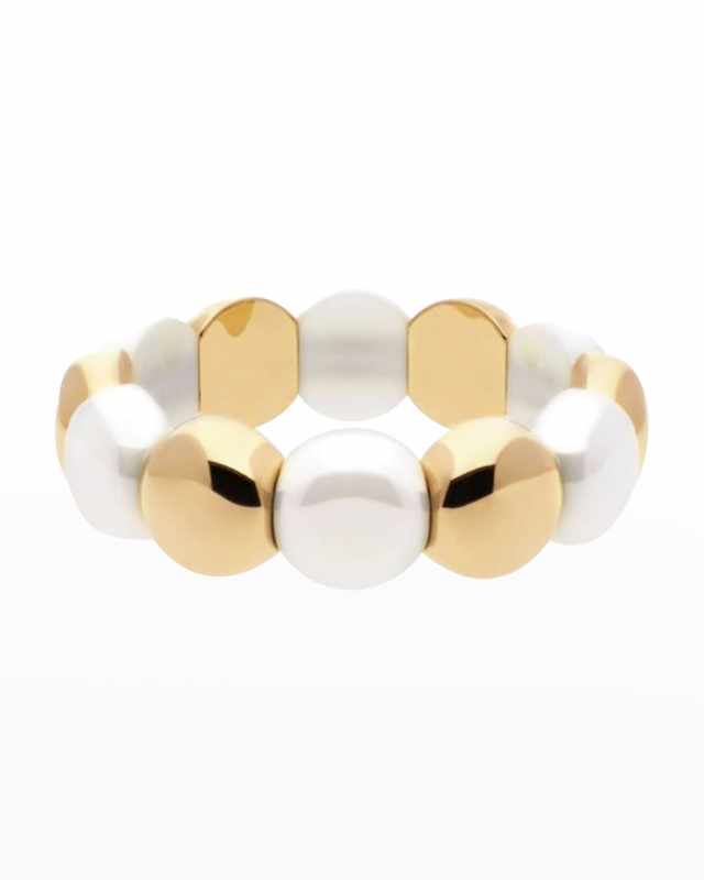 Yellow Gold Overlay and White Ceramic Large Aura Dama Stretch Bracelet