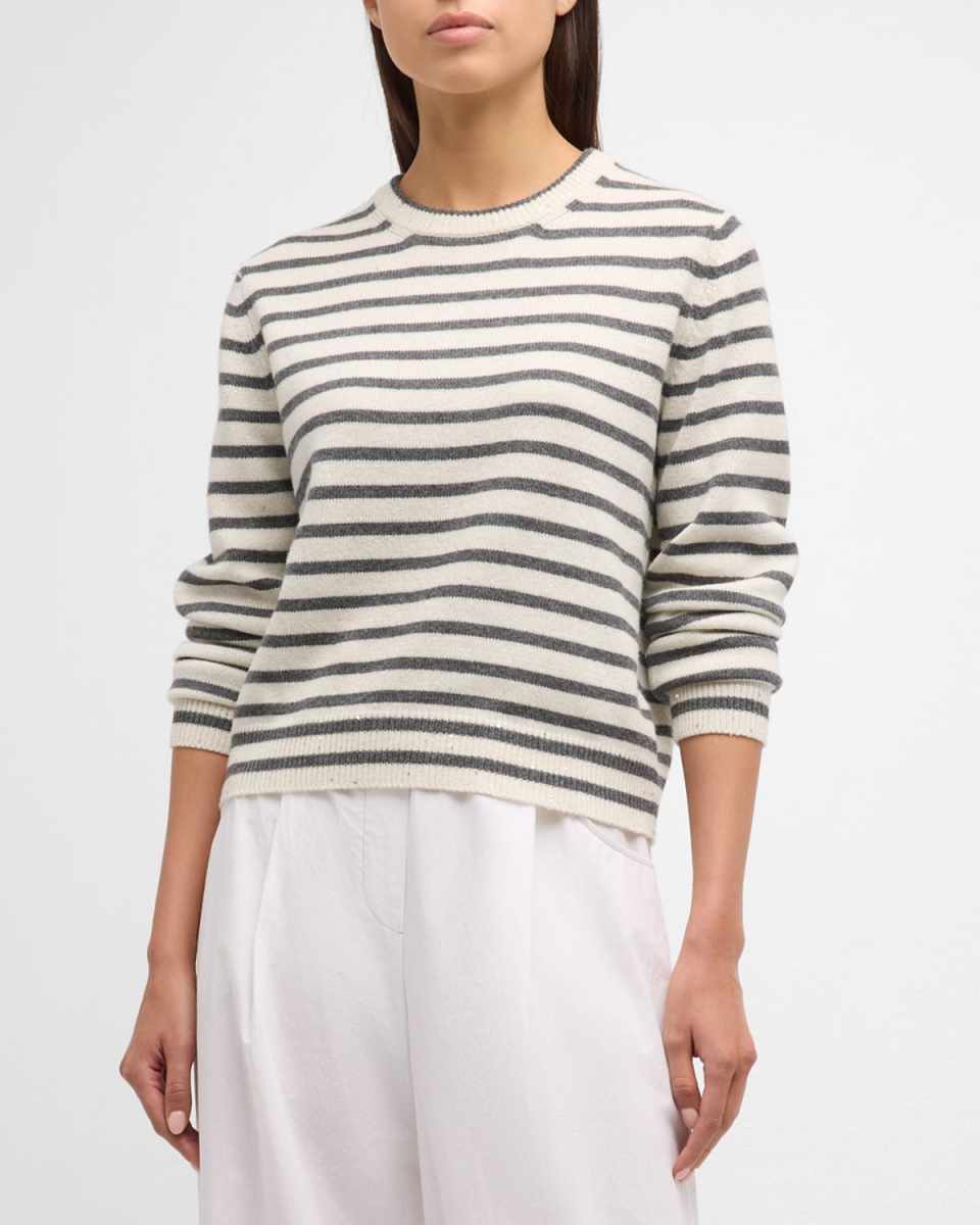 Cashmere Blend Striped Sweater with Paillette Detail