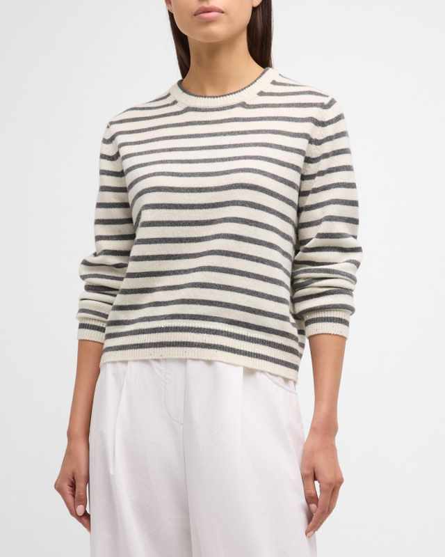 Cashmere Blend Striped Sweater with Paillette Detail