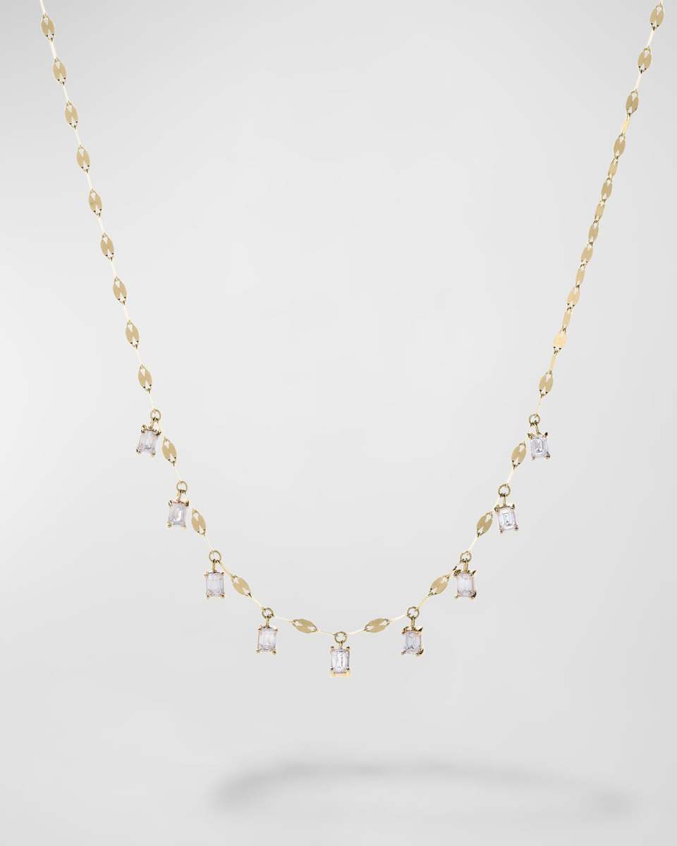14k Emerald-Cut Diamond Rain Necklace