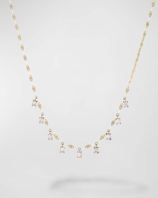 14k Emerald-Cut Diamond Rain Necklace