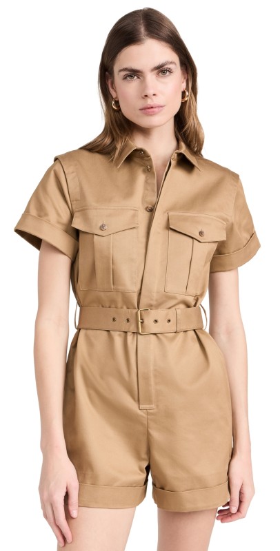 FRAME Utility Short Jumpsuit Khaki Tan