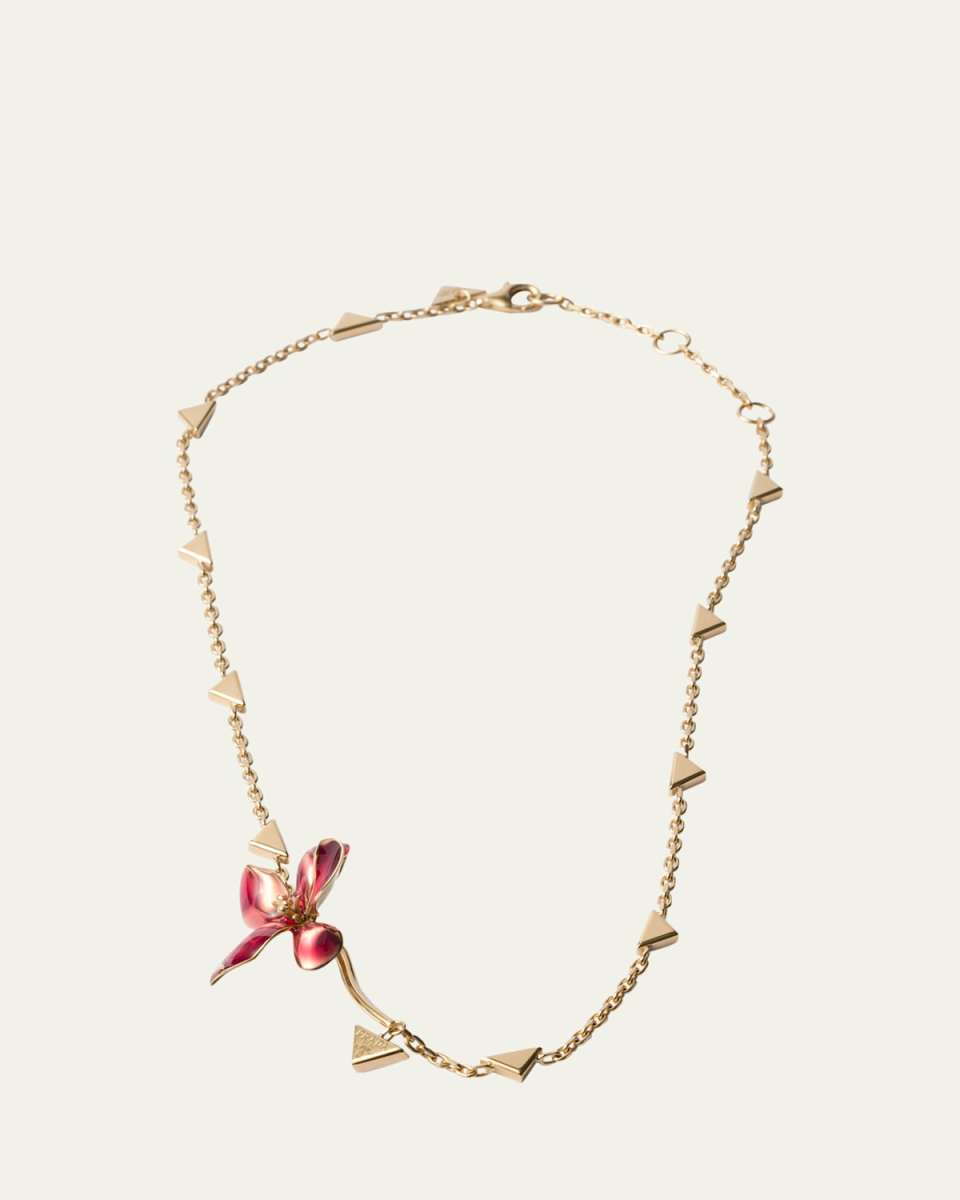 Floral Enamel Triangle Station Necklace