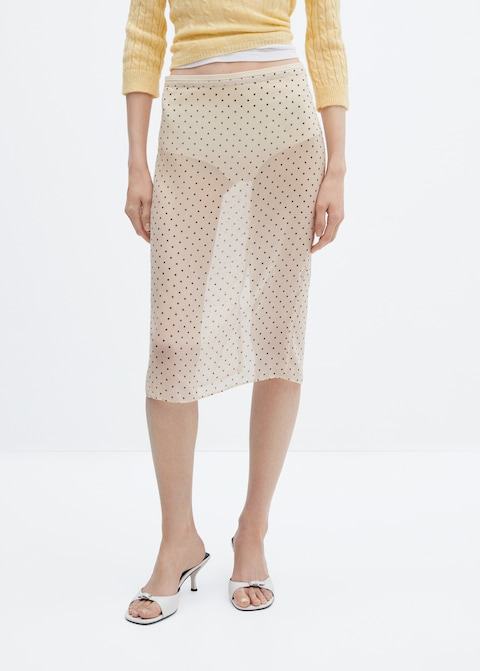 MANGO Semi-transparent polka-dot skirt