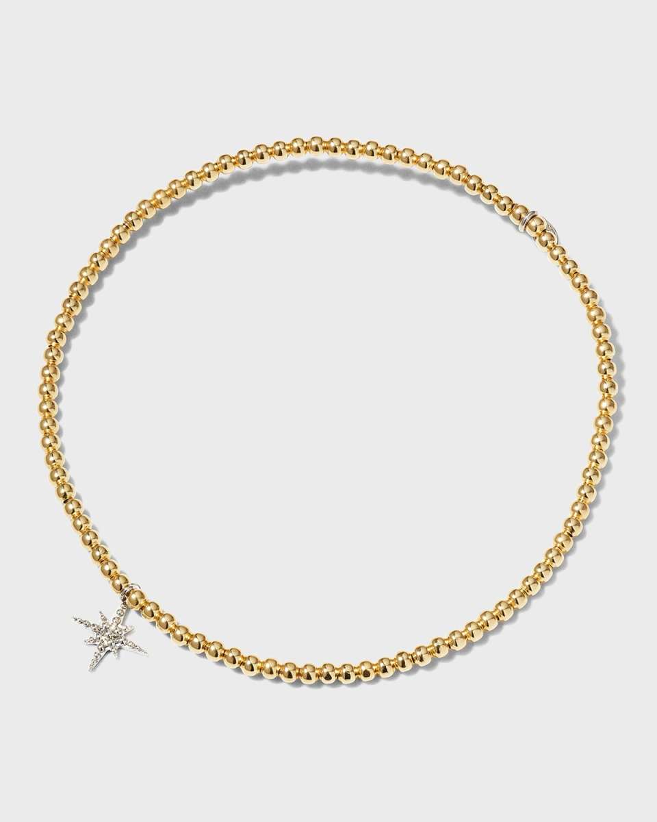 2mm Gold Bead Bracelet with Diamond Starburst Charm