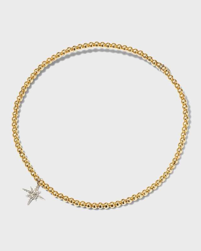 2mm Gold Bead Bracelet with Diamond Starburst Charm