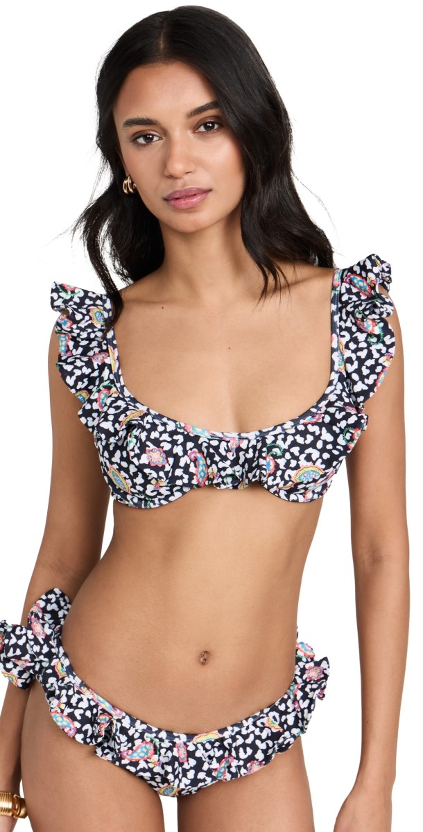 CAROLINE CONSTAS Anastasia Bikini Top Black Leopard Paisley