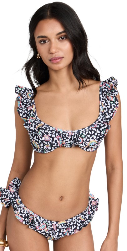 CAROLINE CONSTAS Anastasia Bikini Top Black Leopard Paisley