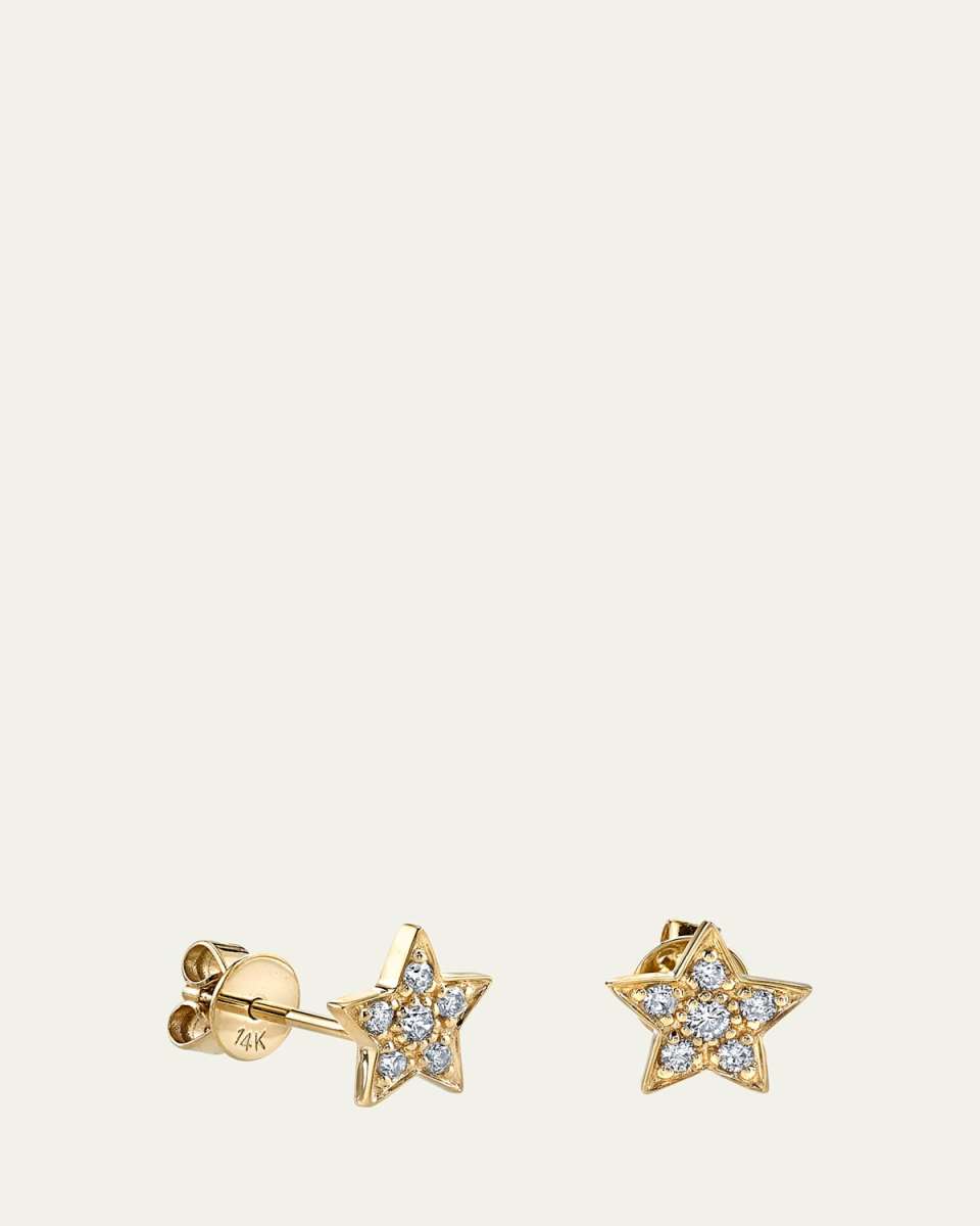 14K Yellow Gold Pavé Diamond Star Stud Earrings