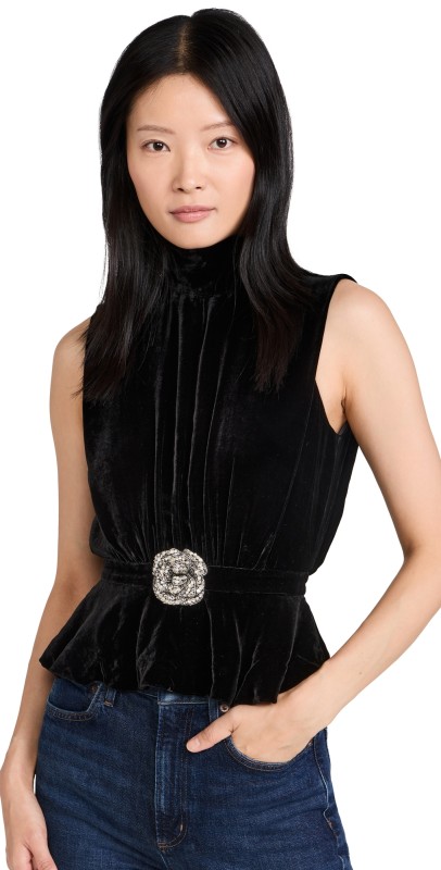 SALONI Fleur Velvet Top Black/Crystal Rose