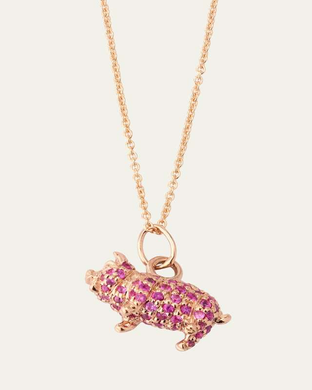 Girl's Pig Pink Diamond Charm Necklace