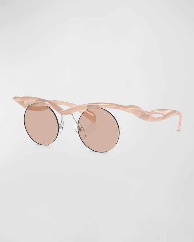 Rimless Mixed-Media Round Sunglasses