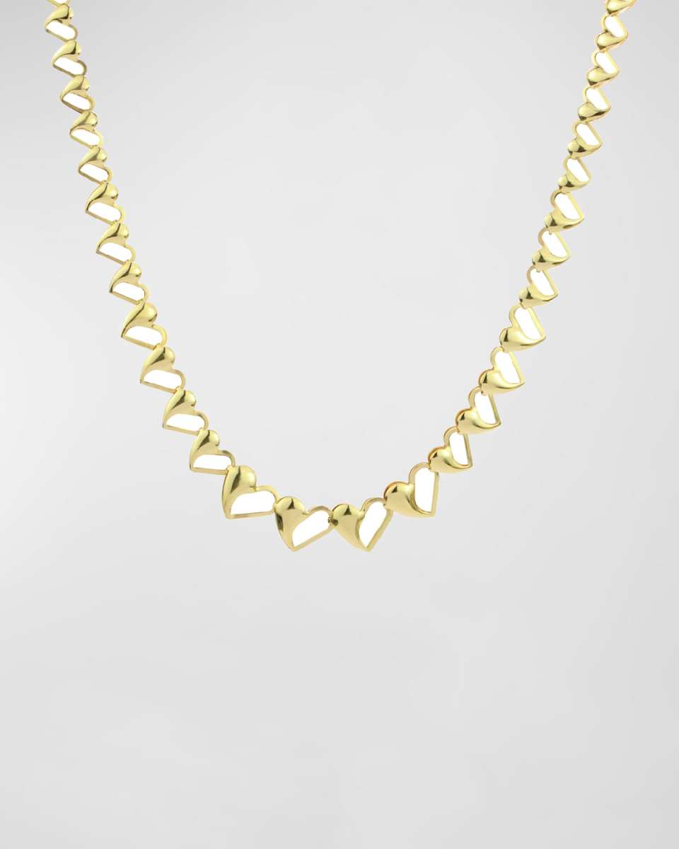 18K Yellow Gold Happy Heart Chain Necklace, 17"