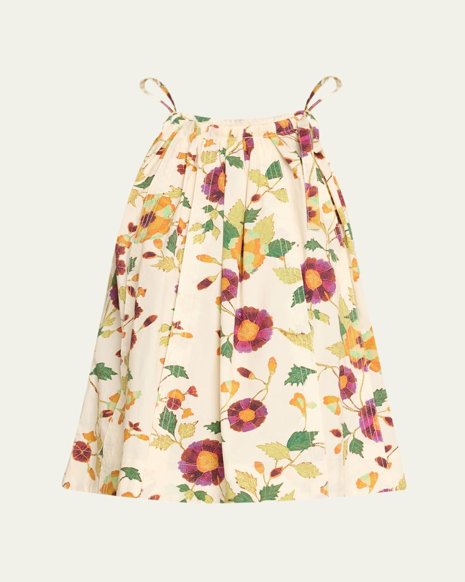 Zoe Printed Cotton Sleeveless Tie-Shoulder Top