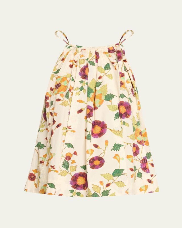 Zoe Printed Cotton Sleeveless Tie-Shoulder Top