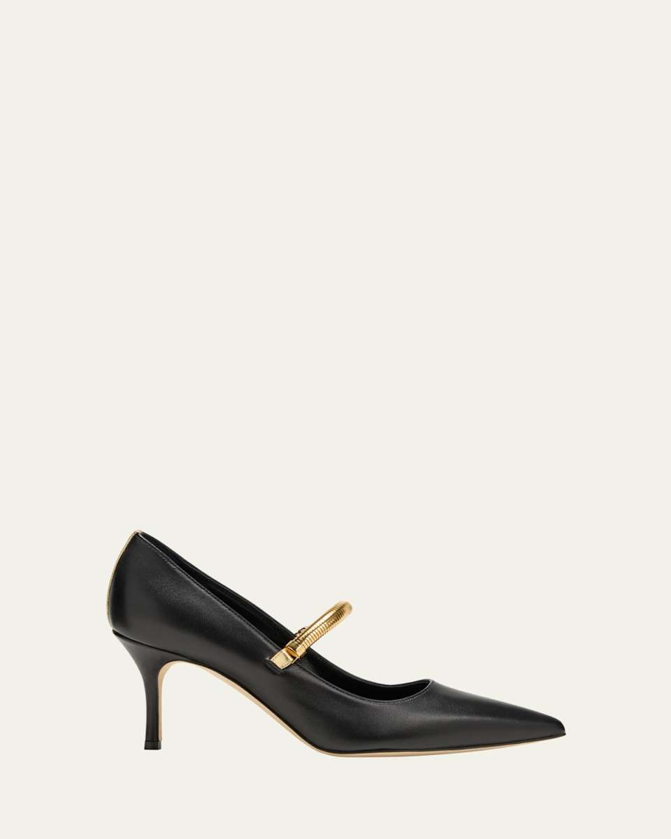 Peleona Leather Golden-Strap Pumps