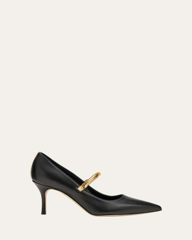 Peleona Leather Golden-Strap Pumps