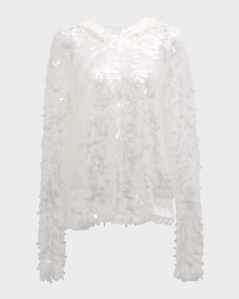 Sequined Boyfriend Long-Sleeve Hooded Top