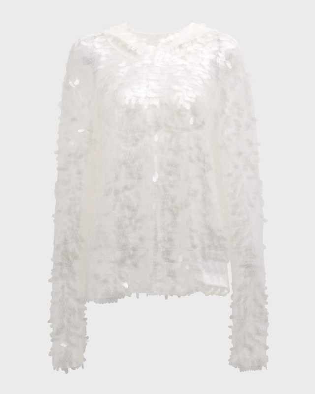 Sequined Boyfriend Long-Sleeve Hooded Top