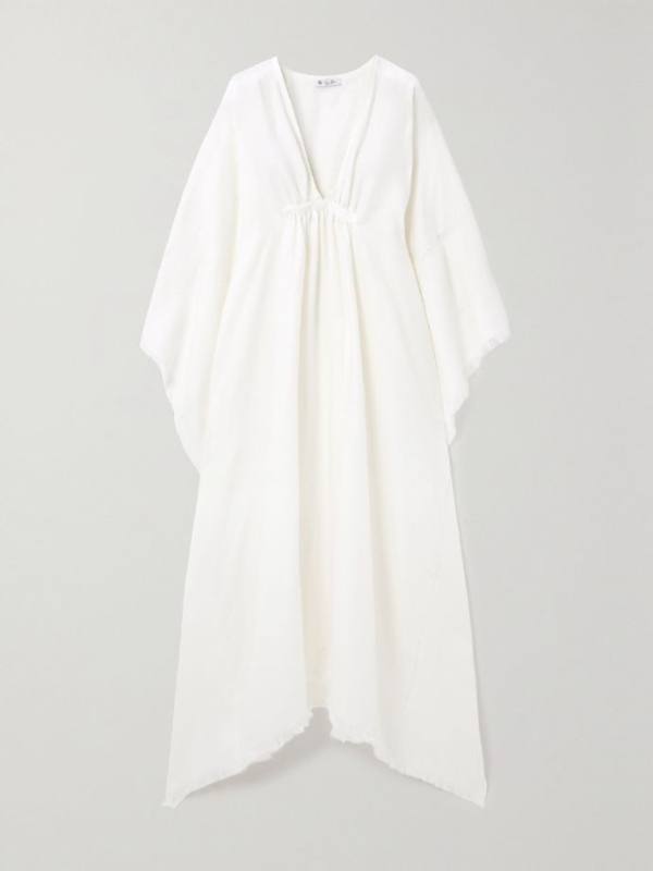 Loro Piana Gloria frayed gathered linen maxi dress