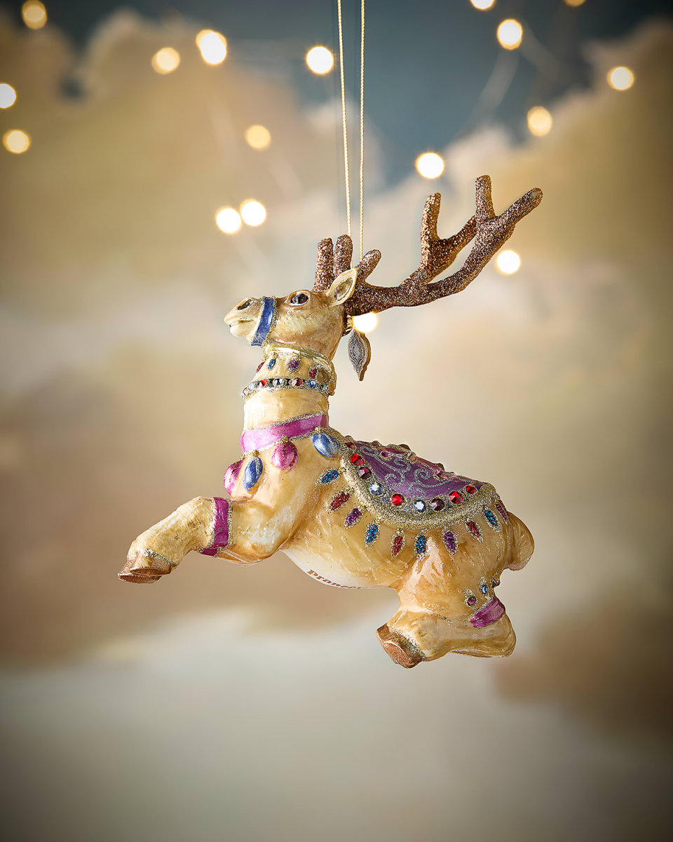 Prancer Reindeer Glass Christmas Ornament