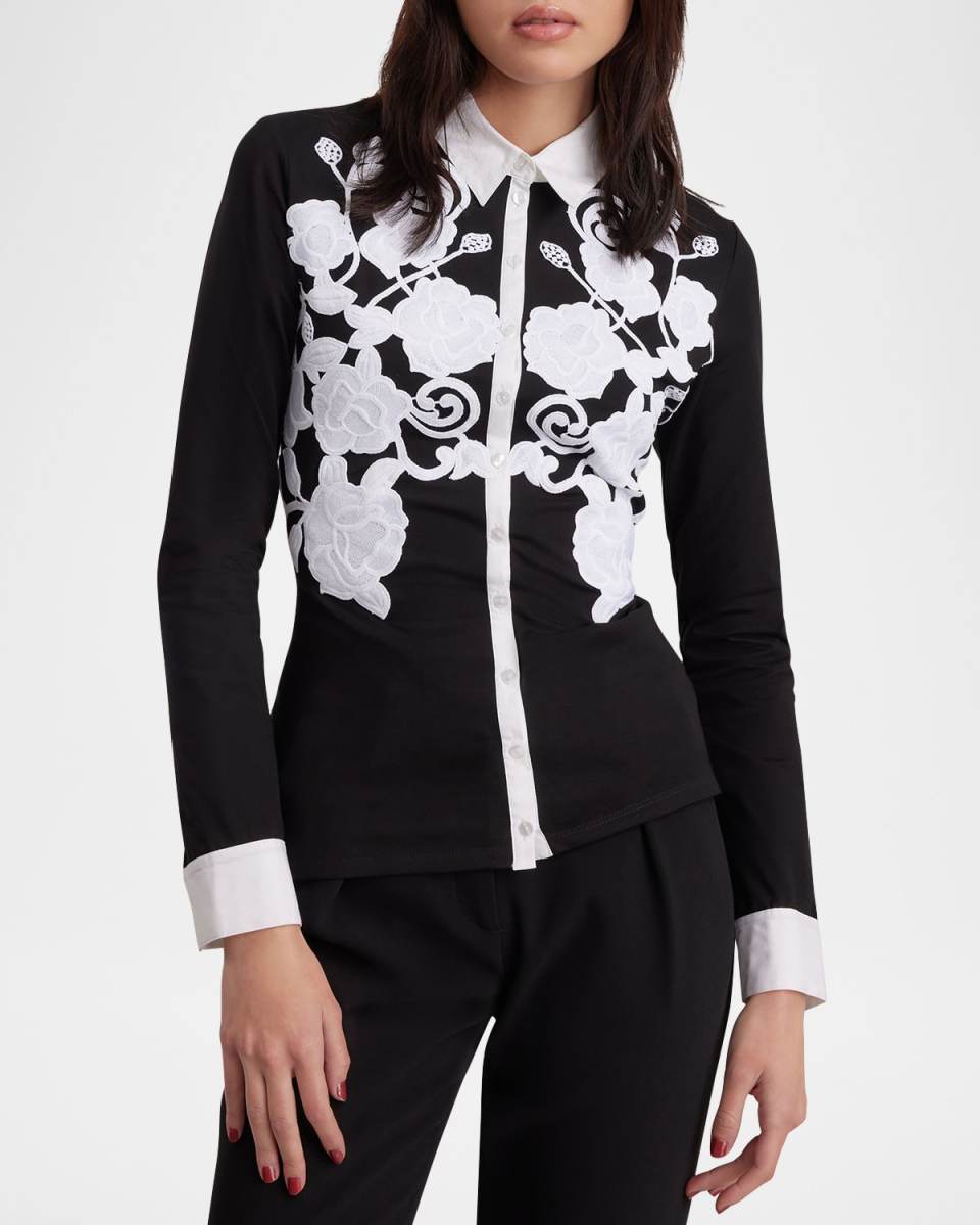 Vianey Floral Applique Button-Down Top