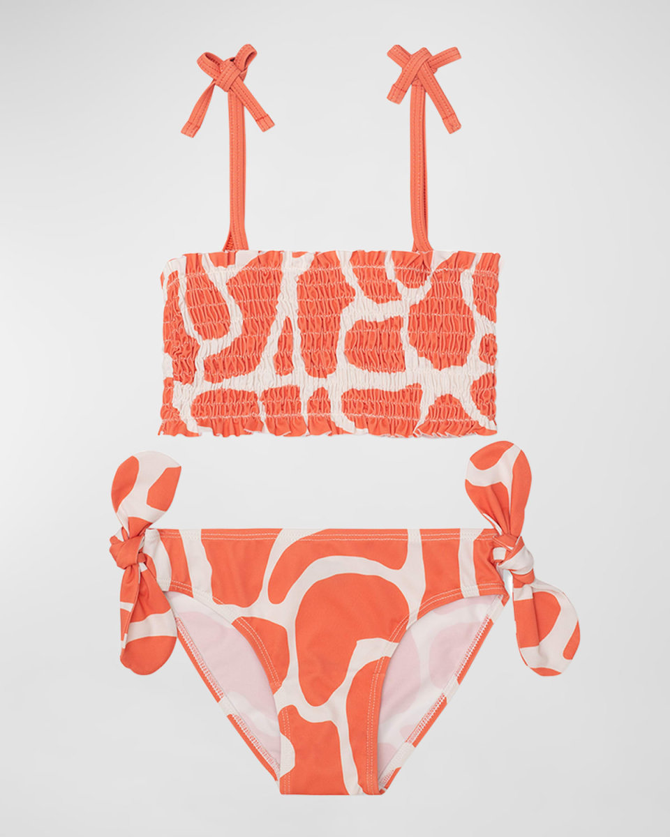Girl's Giraffe Shirred Two-Piece Bikini Set, Size 2-8