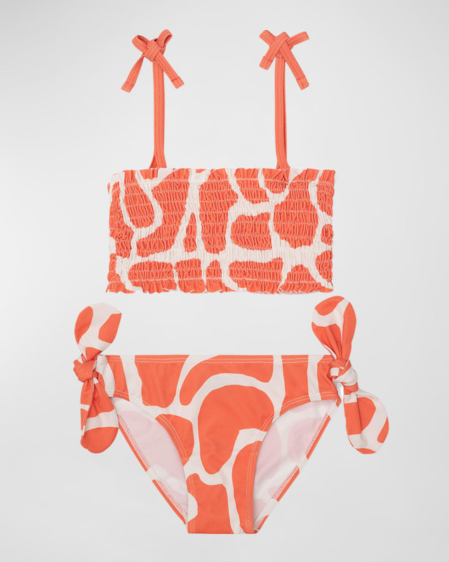 Girl's Giraffe Shirred Two-Piece Bikini Set, Size 2-8