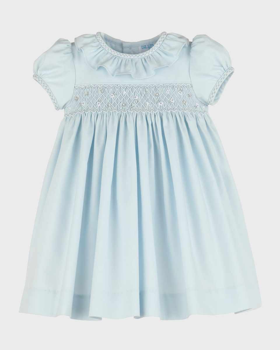 Girl's Floral Smocked Embroidered Dress, Size 12M-
