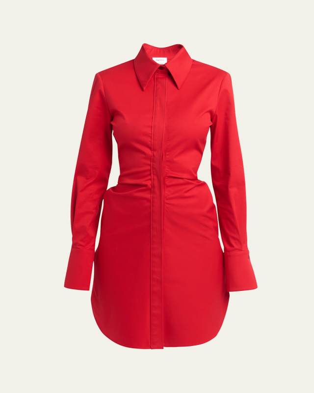 Short Ruched Shirting Button Down Dress