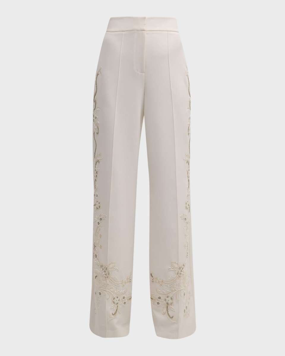 Samantha Beaded Floral-Embroidered Pants