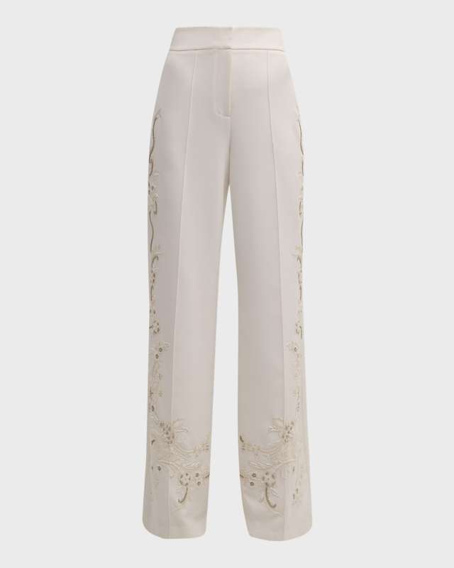 Samantha Beaded Floral-Embroidered Pants