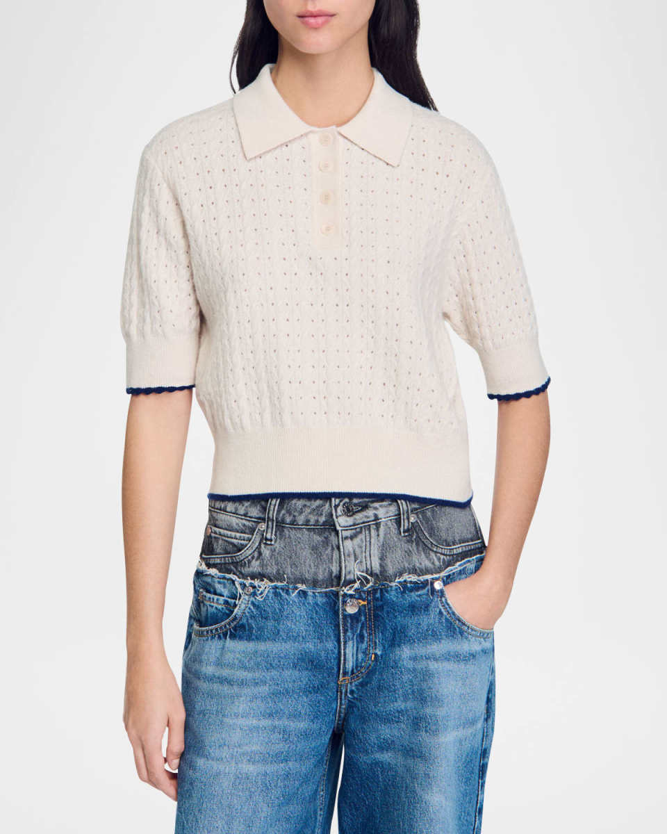 Poppy Elbow-Sleeve Wool Cashmere Sweater