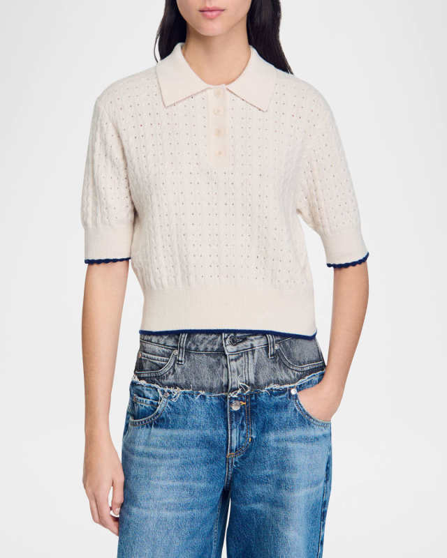 Poppy Elbow-Sleeve Wool Cashmere Sweater